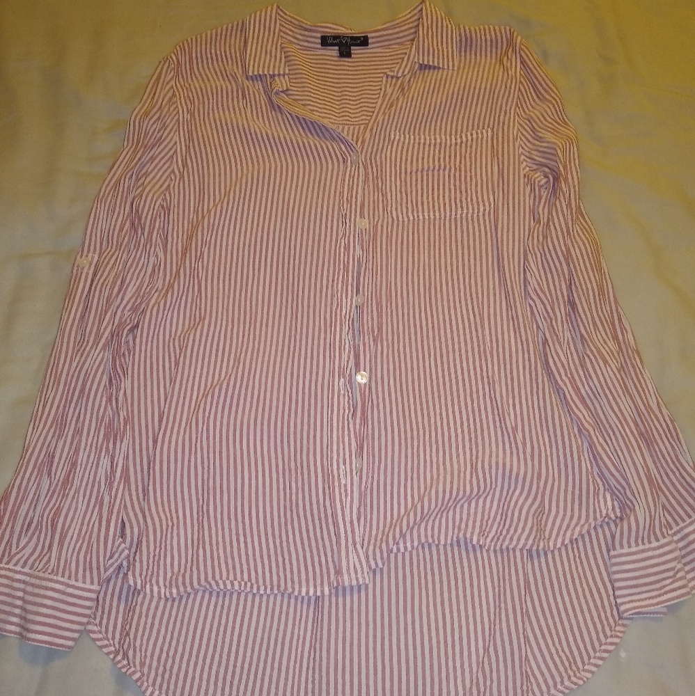 Red and white stripe button down tunic